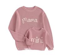 HKYFNNBW-Mommy and Me Outfits Family Matching Sweaters Letter Embroidery Round Neck Knitwear Comfortable Warm Pullover Tops (Women, L, Pink)
