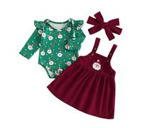 HKYFNNBW My First Christmas Baby Girl Outfit Newborn Romper Skirts Set Fall Winter Infant Christmas Dress Overall Clothes (Red 5, 12-18 Months)