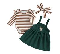 HKYFNNBW My First Christmas Baby Girl Outfit Newborn Romper Skirts Set Fall Winter Infant Christmas Dress Overall Clothes (Khaki 5, 3-6M)