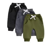 HKYFNNBW Toddler Baby Boys Girls Sweatpants 3 Pack Solid Color Elastic Waist Long Trousers Bottoms Joggers Pants Boy's Clothing (Dark Gray Green 2, 2-3 Years)