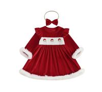 HKYFNNBW Toddler Baby Girl Christmas Outfits Long Sleeves Velvet Embroidery Doll Collar A Line Princess Dress Kids Xmas Clothes (Red 3, 18 Months)