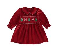 HKYFNNBW Toddler Baby Girl Christmas Outfits Long Sleeves Velvet Embroidery Doll Collar A Line Princess Dress Kids Xmas Clothes (Red, 18 Months)