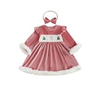 HKYFNNBW Toddler Baby Girl Christmas Outfits Long Sleeves Velvet Embroidery Doll Collar A Line Princess Dress Kids Xmas Clothes (Pink 1, 24_months)