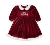 HKYFNNBW Toddler Baby Girl Christmas Outfits Long Sleeves Velvet Embroidery Doll Collar A Line Princess Dress Kids Xmas Clothes (Red 10, 12_months)
