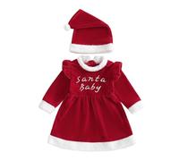 HKYFNNBW Toddler Baby Girl Christmas Outfits Long Sleeves Velvet Embroidery Doll Collar A Line Princess Dress Kids Xmas Clothes (Red 11, 3 Months)