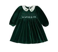 HKYFNNBW Toddler Baby Girl Christmas Outfits Long Sleeves Velvet Embroidery Doll Collar A Line Princess Dress Kids Xmas Clothes (Green 1, 12_months)