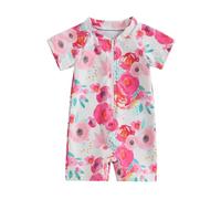 HKYFNNBW-Toddler Baby Girls Rash Guard Swimsuit Rompers Zipper Short Sleeve Bathing Suit Kids Beach Sun Protection Swimwear (Red 3, 3-6 Months)