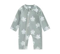 HKYFNNBW-Toddler Boys Rash Guard Swimwear Cartoon Marine Life Print Short Sleeve Swimsuits Front Zipper Bathing Suits (Army Green, 12-18 Months)