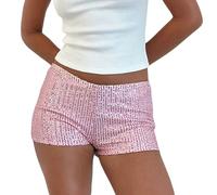 HKYFNNBW Women Sequin Shorts Low Rise Elastic Waistband Glitter Straight Sparkly Shorts Party Streetwear (Pink, M)