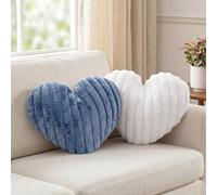 HKYUECHI 2 Pack Heart Pillow White Blue Cushions, 41 * 34cm Cute Decorative Throw Pillows for Sofa Bed Chair Bedroom Living Room Home Decor Valentine’s Day Gift (white blue)