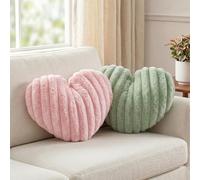 HKYUECHI 2 Pack Heart Pillows, 40cm*33cm Fluffy Decorative Cushions for Bed Couch Chair Sofa, Heart Shaped Cute Throw Pillows for Bedroom Living Room Home Decor Valentine’s Day Gift (Pink & Green)