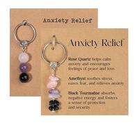 HKYUECHI 2 Pack Natural Crystal Keyring New Beginnings Healing Stones Keyring for Women Teacher Colleagues Friend Congratulations Retirement Leaving Graduation Motivational Gifts (Anxiety Relief)