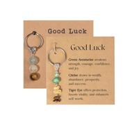 HKYUECHI 2 Pack Natural Crystal Keyring New Beginnings Healing Stones Keyring for Women Teacher Colleagues Friend Congratulations Retirement Leaving Graduation Motivational Gifts (Good Luck)