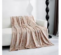 HKZ Marble Effect Ultra Soft Fleece Throw Blanket, Double and King Size. (Beige, Double (150 x 200 Cm))