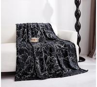 HKZ Marble Effect Ultra Soft Fleece Throw Blanket, Double and King Size. (Black, Double (150 x 200 Cm))