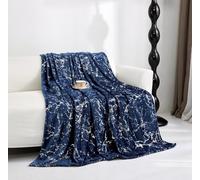 HKZ Marble Effect Ultra Soft Fleece Throw Blanket, Double and King Size. (Navy, King (200 x 240 Cm))