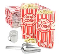 HKZTUY 203 PCS Popcorn Machine Supplies Set, 200 PCS Popcorn Paper Bags with Popcorn Scoop, 2PCS Season Salt Shaker, Popcorn Supplies for Popcorn Machine(Silver)