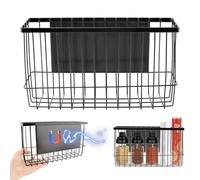 HKZTUY Magnetic Fridge Organizer Basket, Deep Wire Storage Bin with Full-Back Magnet, Tool-Free Removable Shelf for Spices, Foil, Wrap, Laundry Room and Locker Storage (11 lb Capacity)