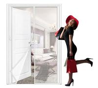 HL-YFC Sliding Screen Door, 120x200cm Magnetic Screen Door Double Opening Mesh Net Curtain with Magnet Hands Free Great for French Pets Kid White