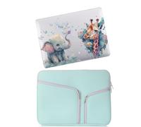 HLAAJJX Compatible with Macbook Pro 14 inch Case M4 M3 M2 M1 Max 2025-2021 A2442 A2779 A2918 A2992 A3112 A3185 A3401,Protective Hard Case Cover and Laptop Sleeve Bag,Elephant & Giraffe