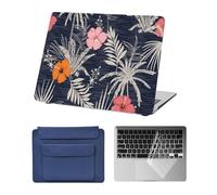 HLAAJJX Compatible with Newest MacBook Air M4 M3 M2 13 inch Case 2025 2024 2023 2022 A2681 A3113 A3240,Hard Case & Keyboard Cover & Sleeve for Apple Laptop Air 13.6",Flower & Leaves