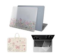 HLAAJJX for New MacBook Pro 15 inch Case 2016-2019 Model A1990 A1707 with Touch Bar & Touch ID,Protective Hard Shell & Laptop Sleeve & Keyboard Cover for Mac Pro 15.3,Flower and Butterfly
