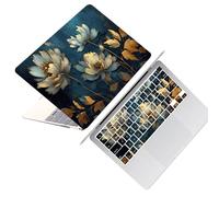 HLAAJJX Shell Skin for MacBook Air 12 inch Case 2017 2016 2015 Model A1534 A1931 with Retina Display,Plastic Laptop Cover & Keyboard Cover for Macbook Air Case 12 inch,Blue Gold Flower