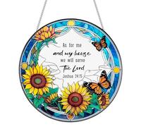 HlaitsWit Bible Verse Stained Glass Suncatcher, As for Me and My House We Will Serve The Lord Christian Suncatcher, Window Hanging Wall Art Decor for Bible Lovers Housewarming Art Themed Gifts