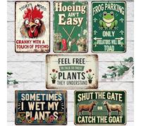 HlaitsWit Funny Metal Garden Decor - 6 Pcs Vintage Today’s Mood Cranky with A Touch of Psycho Rustic Metal Garden Board Sign, Retro Farmhouse Gardening Yard Outdoor Decor Gifts for Plant Lovers