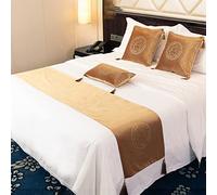 HLASMSPE Gold Bed Runners Velvet Tassel Sun God Pattern Diamond Bed Blankets Modern Bedding Cover Hotel Bed Scarf Bed Protection Decorative for Wedding Bedroom, 45 x 240cm