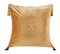 HLASMSPE Gold Velvet Tassel Cushion for Bed Decoration, Square Throw Pillowcase, Sun God Pattern Diamond Pillow for Sofa Bedroom Chair Car Seat, 45 x 45cm