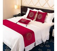 HLASMSPE Red Bed Runners Velvet Tassel Sun God Pattern Diamond Bed Blankets Modern Bedding Cover Hotel Bed Scarf Bed Protection Decorative for Wedding Bedroom, 45 x 240cm