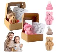Hlayshing 2 PCS Worry Bear Hug in a Box,My Little Worry Bear in a Box,Fluffie Stuffies Bears Doll Little Pocket Hug,Mini Teddy Bears,Positive Gift for Kids,Birthday,Good Luck,Thinking of You Gifts