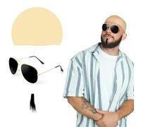 Hlayshing Adults Mr Worldwide Accessory Set,Nude Bald Cap Adult,Black Sunglasses, Black Soul Patch,Mens Ladies Music Icon Famous Celebrity Halloween Cosplay Fancy Dress Costume Accessory Set
