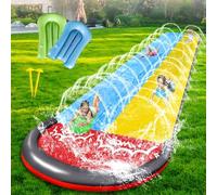 Hlayshing Water Slide Mat,15.7ft/480cm Slip Slide With 2 Bodyboards,Summer Lawn Slide,Inflatable Water Slides,Double Lane Slip&Slide Water Slides for Kids Adults Outdoor Water Play Activities