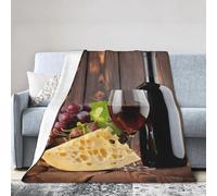 HLBSDM 50"X40" Red Wine Cabernet Bottle Glass Cheese Grapes On Wood Planks Print Lightweight Flannel Travel Blanket Easy to Carry Suitable for Camping and Home Use