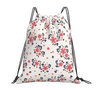 HLBSDM Adjustable Cinch Bag Coral and Navy Ditsy Floral Classic Sackpack for Yoga
