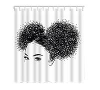 HLBSDM Afro American Woman Shower Curtain African American Black Girl Bathroom Curtains, Machine Washable, Water-Repellent Black White 72x72Inch