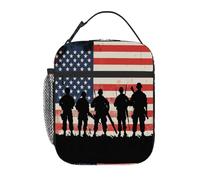 HLBSDM American Flag Soldiers Silhouette Kids Insulated Lunch Bag for Boys Girls, Leakproof Reusable Bento Tote Toddler Lunch Bag, Portable Thermal Cooler Lunchbox for School Picnic Travel Daycare