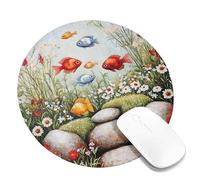 HLBSDM Aquatic Garden Round Mouse Pad, Colorful Fish and Floral Design, Stitched Edge Desk Mat, Non-Slip Washable Mousepad for Home and Office Use Round 8x8 Inch