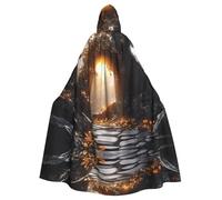 HLBSDM Beautiful Path Under The Sunset adult Hooded Cloak For Halloween Long Witch Vampire Cape Costume Medieval Renaissance Fair Cloak For Cosplay Masquerade Ball & Themed Parties