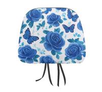 HLBSDM Blue Butterfly Floral Car Headrest Covers Universal Printed Car Seat Head Rest Protector 2 PCS