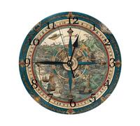 HLBSDM Blue Compass Painted Nautical Compass Wall Clock 10 Inch Silent Non Ticking Wall Clocks Battery Operated Round Clocks Decorative for Bathroom Kitchen Bedroom Living Room Decor