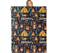 HLBSDM Camping Adventure Throw Blanket 40x50in Soft Lightweight Flannel Campfire Tent Bear Forest Blankets Gifts for Kids Women Girls Outdoor Lovers for Couch Office Travel Home Living Room Decor