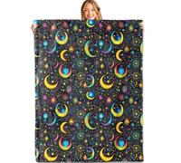 HLBSDM Celestial Moon and Star Throw Blanket 40x50in Soft Lightweight Flannel Cosmic Floral Blankets Gifts for Kids Women Astrology Lovers for Couch Office Travel Home Living Room Mystical Decor