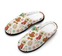 HLBSDM Christmas Gingerbread Man Tree Sock Gloves Christmas Gingerbread Man Tree Sock Gloves Women's Winter Warm Non-Slip House Slippers Indoor Outdoor Rubber Sole