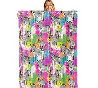 HLBSDM Colorful Zebra Throw Blanket 40x50in Soft Lightweight Flannel Bright Paint Splashes Blankets Gifts for Kids Women for Couch Office Travel Home Living Room Artistic Farmhouse Decor