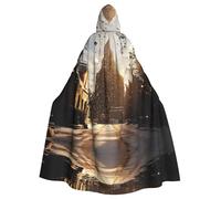 HLBSDM Dancing Golden Embers adult Hooded Cloak For Halloween Long Witch Vampire Cape Costume Medieval Renaissance Fair Cloak For Cosplay Masquerade Ball & Themed Parties