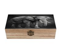 HLBSDM Decorative Wooden Storage Chest Wood Storage Box with Lid Black And White Elephant Image Retro Wooden Box for Photos Mementos
