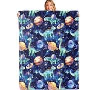 HLBSDM Dinosaur and Space Throw Blanket 40x50in Soft Lightweight Flannel Cute Dino Planet Star Galaxy Blankets Gifts for Kids Boys Girls for Couch Office Travel Home Living Room Cool Decor